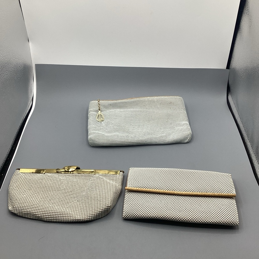(3) Vintage 1930’s Whiting and Davis Gold & White Mesh Evening Clutch Bags